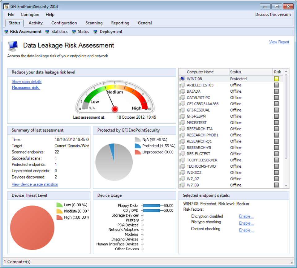 screenshot of GFI EndPointSecurity